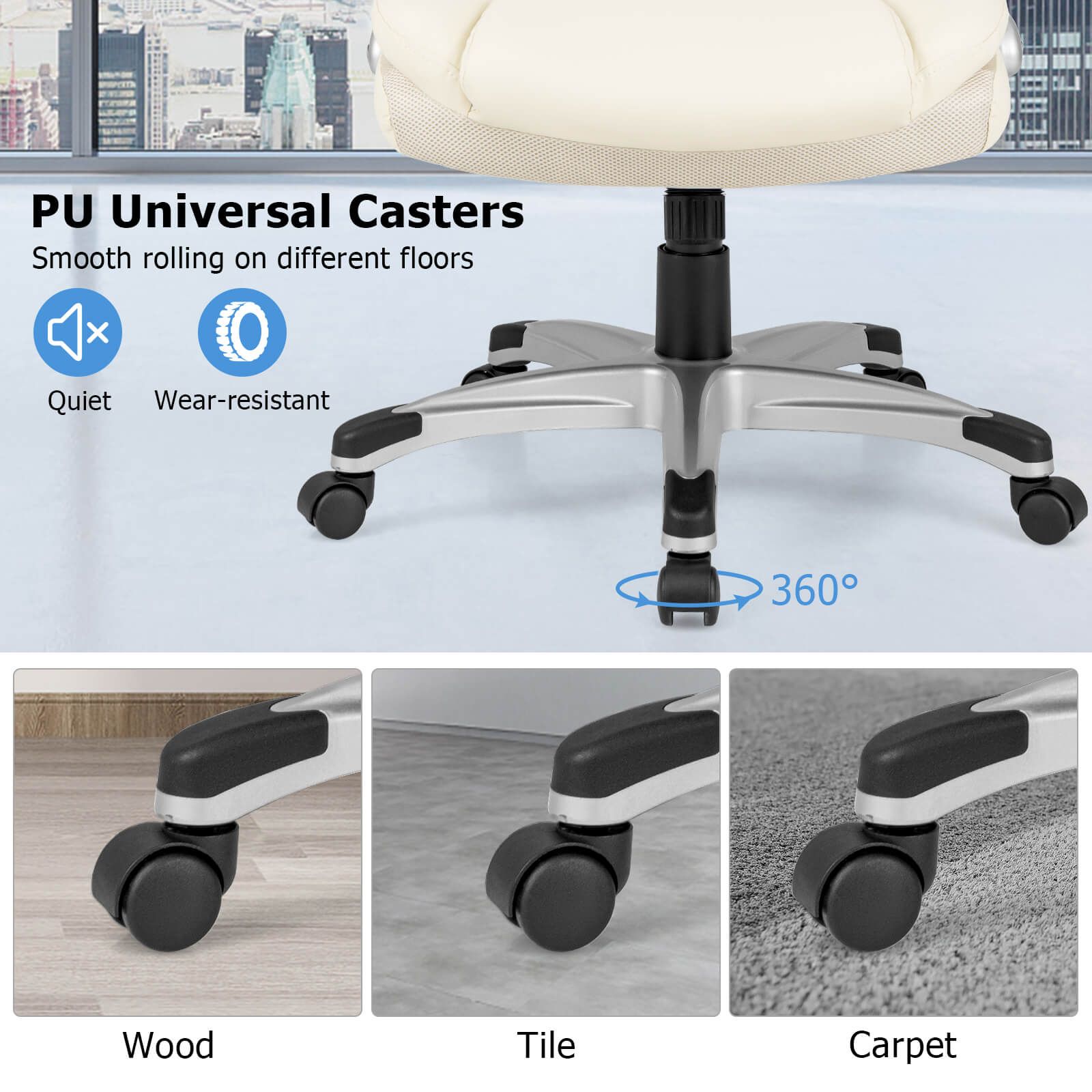 Adjustable Executive Office Chair PU Leather with Rocking Function and Armrests